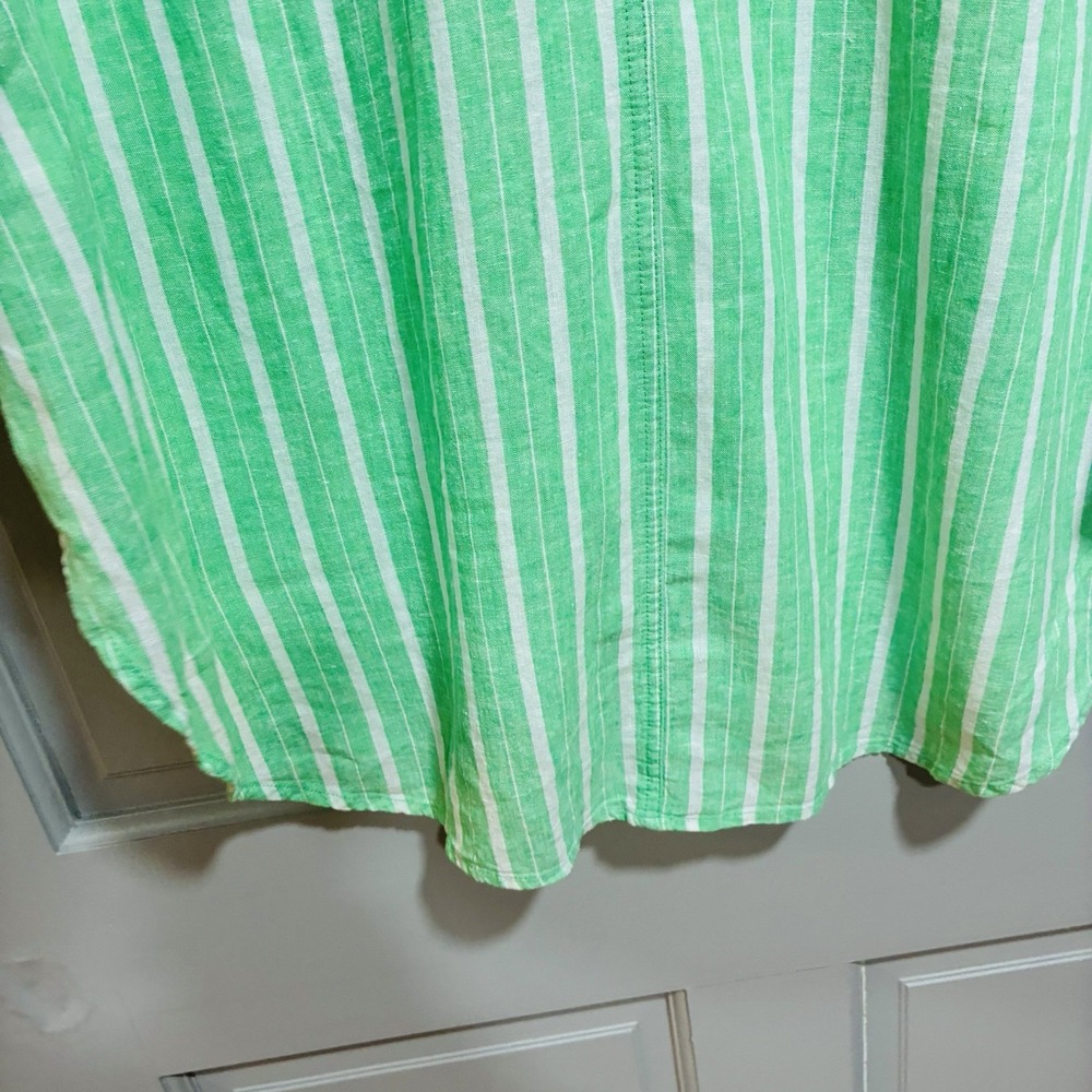 Aerie Pool-To-Party Women Shirt Size XL Linen Blend Green Stripe Oversized - Picture 10 of 13